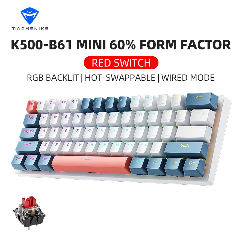 Keyboard Gaming Blue Switch - K500-B61achenike Mini Keybaord Mecânico 60% Fator
